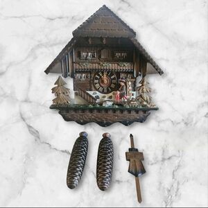 Vintage D Hones Black Forest Cuckoo Clock Chalet Animated Regula 34 8Day Germany